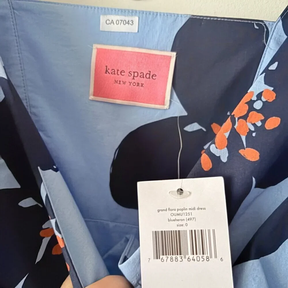 Kate Spade Grand Flora Poplin Midi Dress NWT Blue Heron Size 0